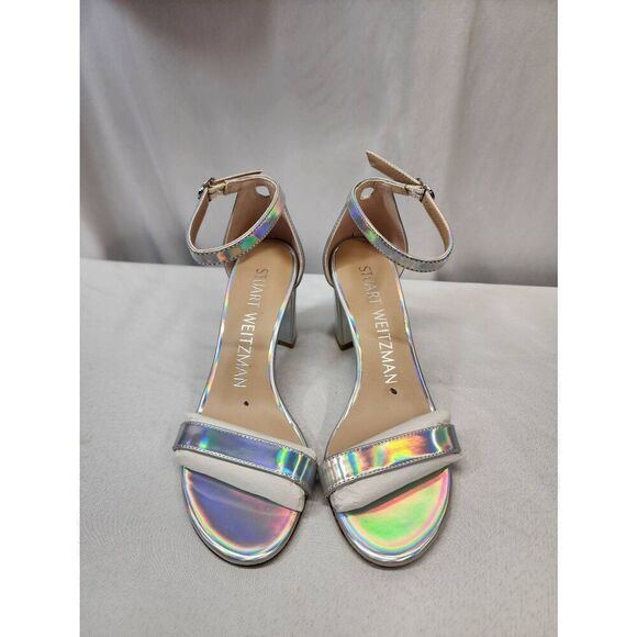 Stuart Weitzman Size 6 Nudist Block 75 Iridescent Ankle-Strap Sandals Block Heel - Picture 3 of 10